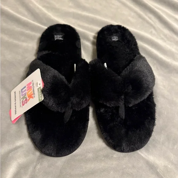 Muk Luks Women's Plush Maren Black Slippers Large size 9-10 NWT memory foam New - Picture 1 of 8